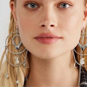 Free People Dancing In The Street Hoops Gold NWT Bohemian Witchy Moon Stars